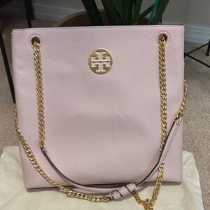 Tory Burch Blush Pink Pebbled Leather Chain-Handle Tote